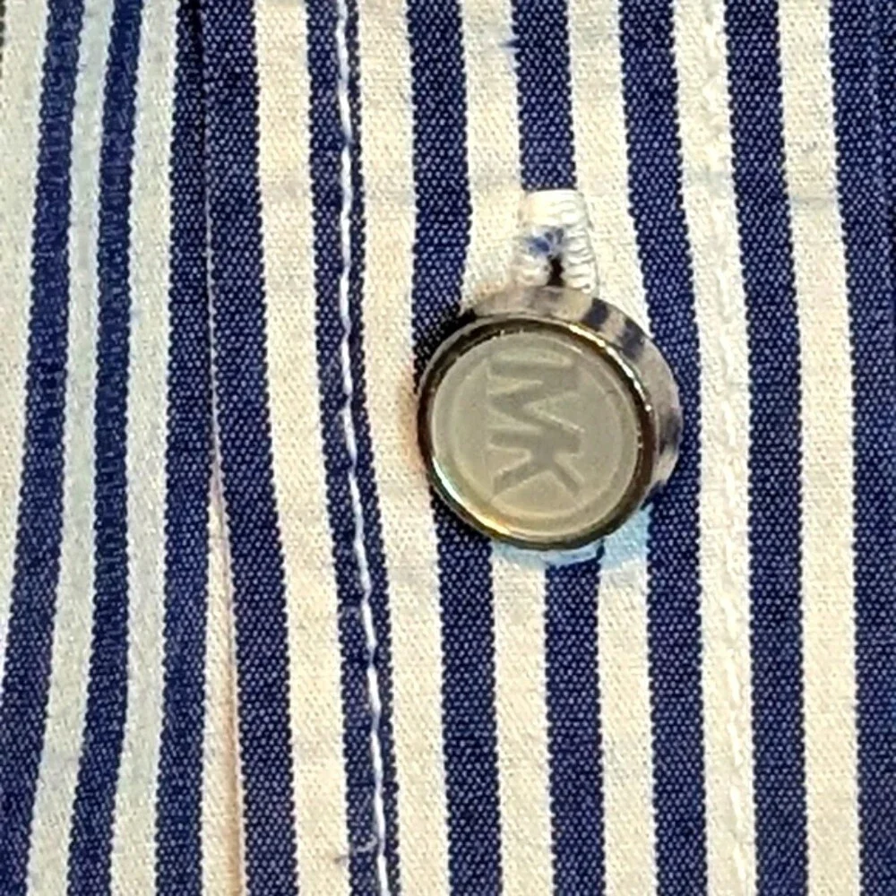 Michael Kors Women's (Size 0) Blue & White Striped Button-Down Blouse